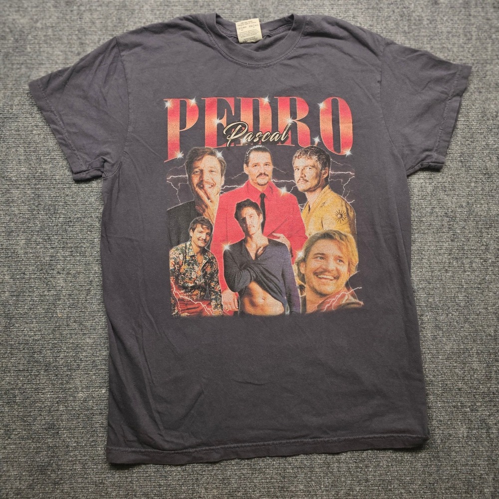 Pedro Pascal Graphic Tee Shirt Gray Mens Medium 90s Bootleg Style Comfort Colors